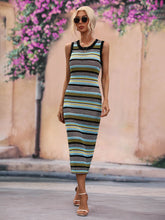 Load image into Gallery viewer, Striped Round Neck Sleeveless Midi Cover Up Dress