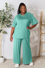 Load image into Gallery viewer, Double Take Full Size Round Neck Slit Top and Pants Set