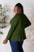 Load image into Gallery viewer, Double Take Half Button Long Sleeve Ruffle Hem Blouse