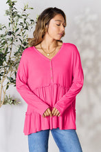 Load image into Gallery viewer, Double Take Half Button Long Sleeve Ruffle Hem Blouse