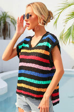 Load image into Gallery viewer, Striped V-Neck Slit Cover Up
