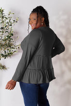 Load image into Gallery viewer, Double Take Half Button Long Sleeve Ruffle Hem Blouse