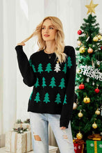 Load image into Gallery viewer, Christmas Tree Round Neck Ribbed Trim Sweater