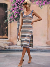 Load image into Gallery viewer, Striped Tie Shoulder Split Cover Up Dress