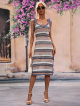 Load image into Gallery viewer, Striped Tie Shoulder Split Cover Up Dress