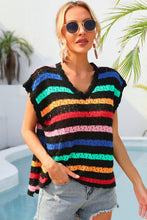 Load image into Gallery viewer, Striped V-Neck Slit Cover Up