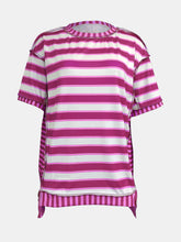 Load image into Gallery viewer, Full Size Contrast Stitching Striped Round Neck T-Shirt
