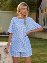 Load image into Gallery viewer, Plaid Round Neck Top and Shorts Lounge Set
