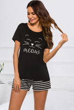 Load image into Gallery viewer, Graphic Round Neck Top and Striped Shorts Lounge Set
