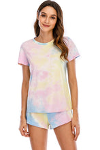 Load image into Gallery viewer, Tie-Dye Round Neck Short Sleeve Top and Shorts Lounge Set
