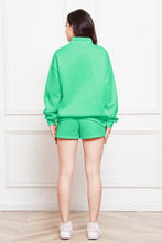Load image into Gallery viewer, Half Zip Long Sleeve Sweatshirt and Drawstring Shorts Set
