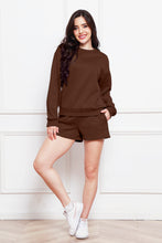 Load image into Gallery viewer, Round Neck Long Sleeve Sweatshirt and Drawstring Shorts Set
