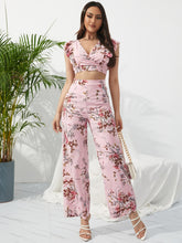 Load image into Gallery viewer, Printed Surplice Cap Sleeve Top and Pants Set

