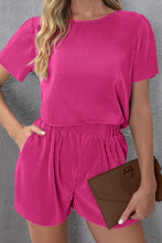 Load image into Gallery viewer, Round Neck Short Sleeve Top and Shorts Set
