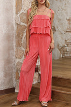 Load image into Gallery viewer, Layered Tie Shoulder Top and Wide Leg Pants Set
