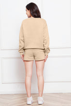 Load image into Gallery viewer, Round Neck Long Sleeve Sweatshirt and Drawstring Shorts Set
