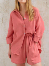 Load image into Gallery viewer, Texture Button Up Shirt and Shorts Set
