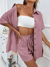 Load image into Gallery viewer, Button Up Shirt and Drawstring Shorts Set
