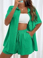 Load image into Gallery viewer, Button Up Shirt and Drawstring Shorts Set
