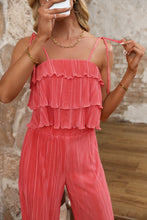 Load image into Gallery viewer, Layered Tie Shoulder Top and Wide Leg Pants Set
