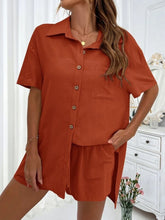 Load image into Gallery viewer, Button Up Shirt and Drawstring Shorts Set
