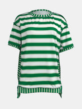 Load image into Gallery viewer, Full Size Contrast Stitching Striped Round Neck T-Shirt
