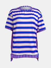 Load image into Gallery viewer, Full Size Contrast Stitching Striped Round Neck T-Shirt
