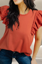 Load image into Gallery viewer, Ruffled Round Neck Cap Sleeve Blouse
