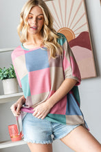 Load image into Gallery viewer, HOPELY Full Size Checkered Round Neck Side Slit T-Shirt
