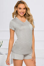 Load image into Gallery viewer, Striped Short Sleeve Top and Shorts Lounge Set
