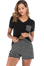 Load image into Gallery viewer, Striped Short Sleeve Top and Shorts Lounge Set
