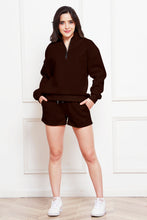 Load image into Gallery viewer, Half Zip Long Sleeve Sweatshirt and Drawstring Shorts Set
