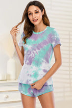 Load image into Gallery viewer, Tie-Dye Round Neck Short Sleeve Top and Shorts Lounge Set
