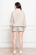 Load image into Gallery viewer, Half Zip Long Sleeve Sweatshirt and Drawstring Shorts Set
