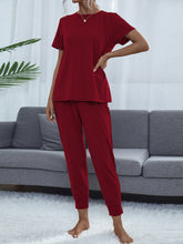 Load image into Gallery viewer, Round Neck Top and Pants Lounge Set
