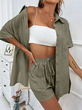 Load image into Gallery viewer, Button Up Shirt and Drawstring Shorts Set
