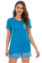 Load image into Gallery viewer, Striped Short Sleeve Top and Shorts Lounge Set
