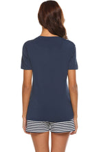 Load image into Gallery viewer, Striped Short Sleeve Top and Shorts Lounge Set
