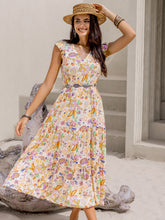 Load image into Gallery viewer, Ruched Printed Cap Sleeve Midi Dress
