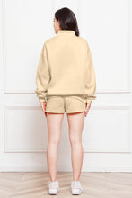 Load image into Gallery viewer, Half Zip Long Sleeve Sweatshirt and Drawstring Shorts Set
