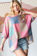 Load image into Gallery viewer, HOPELY Full Size Checkered Round Neck Side Slit T-Shirt

