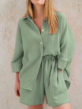 Load image into Gallery viewer, Texture Button Up Shirt and Shorts Set
