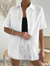 Load image into Gallery viewer, Button Up Short Sleeve Shirt and Drawstring Shorts Set

