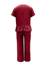 Load image into Gallery viewer, Peplum Round Neck Short Sleeve Top and Pants Set
