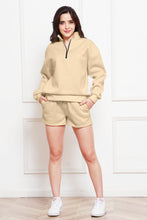 Load image into Gallery viewer, Half Zip Long Sleeve Sweatshirt and Drawstring Shorts Set
