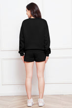 Load image into Gallery viewer, Round Neck Long Sleeve Sweatshirt and Drawstring Shorts Set

