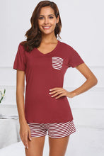 Load image into Gallery viewer, Striped Short Sleeve Top and Shorts Lounge Set
