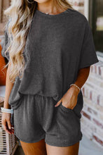 Load image into Gallery viewer, Textured Round Neck Top and Shorts Set
