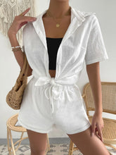Load image into Gallery viewer, Button Up Short Sleeve Shirt and Drawstring Shorts Set
