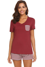 Load image into Gallery viewer, Striped Short Sleeve Top and Shorts Lounge Set
